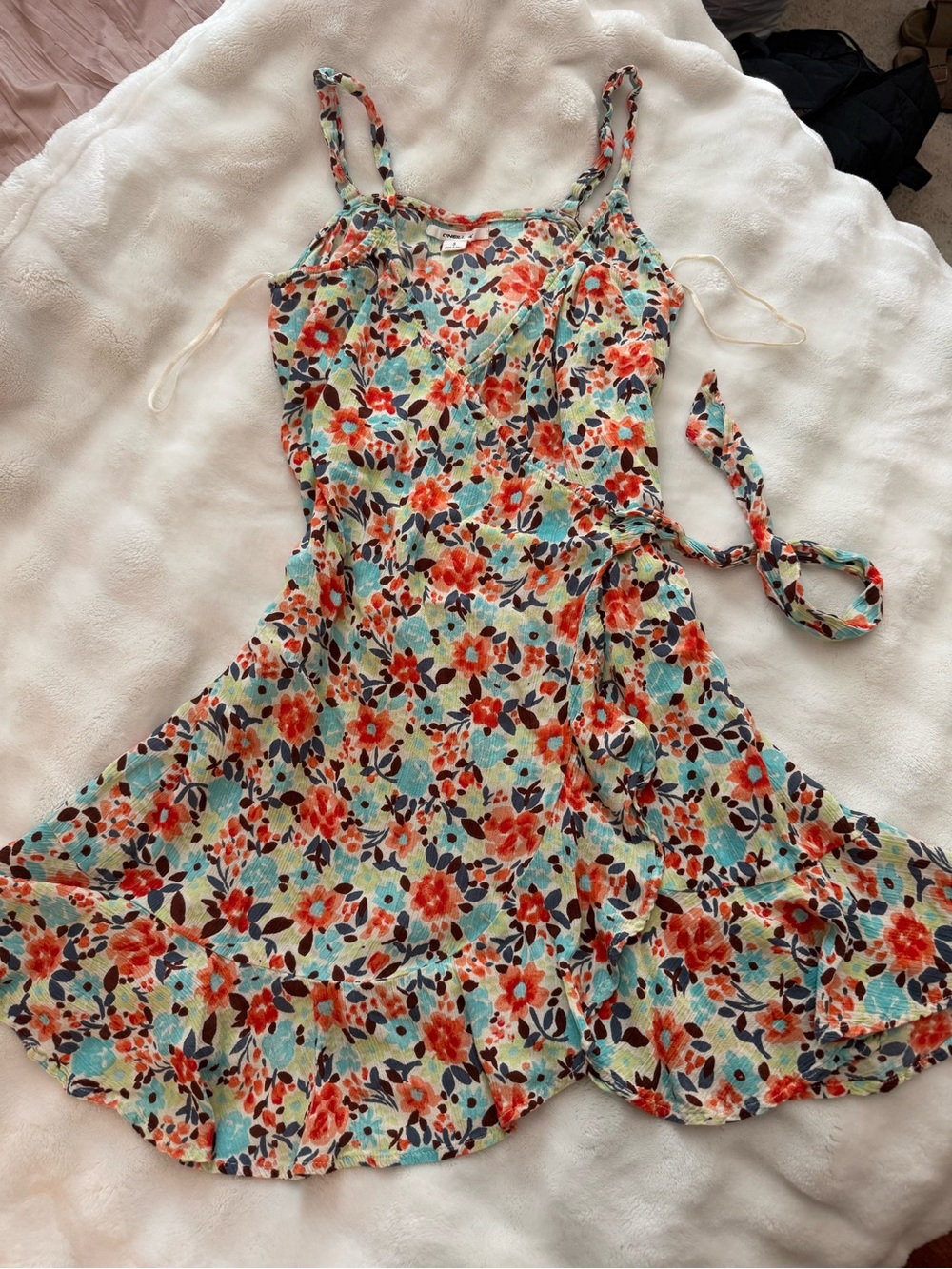 Floral Tie-Waist Sundress - Coral & Aqua